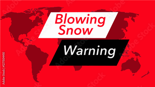  Blowing snow. A television weather banner, known as an “over the shoulder”  is seen with a map of the world showing the United States. Colors are red, black and white and this is a vector graphic .