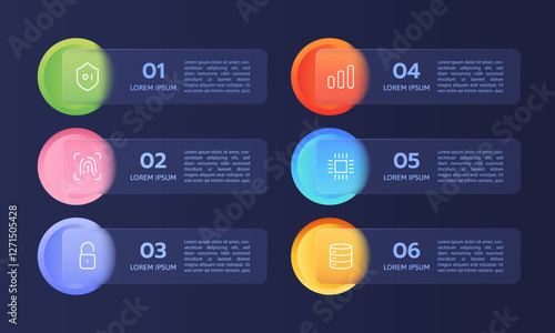 Horizontal Infographic Template for Business Presentation with Modern Glassmorphism Design for Web Interfaces Marketing Brochure or Technology Report with Circle Vector Abstract Graphic Background