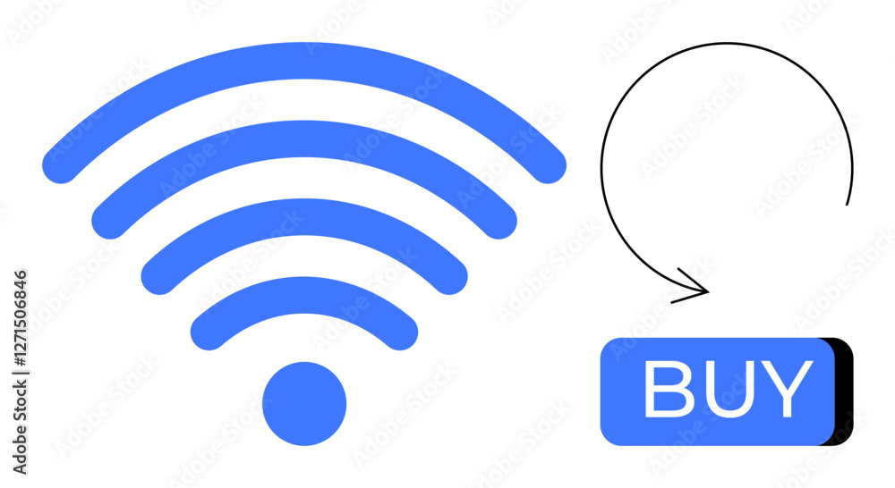 wireless symbol and buy button with arrow encircling it. Ideal for e-commerce, technology, online shopping, digital marketing, internet services, wireless communication, user experience. Line wireless symbol and buy button with arrow encircling it. Ideal for e-commerce, technology, online shopping, digital marketing, internet services, wireless communication, user experience. Line