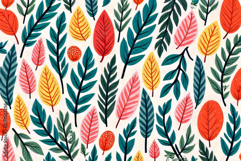 Fototapeta premium Colorful Botanical Leaf Pattern Design for Wallpaper or Fabric