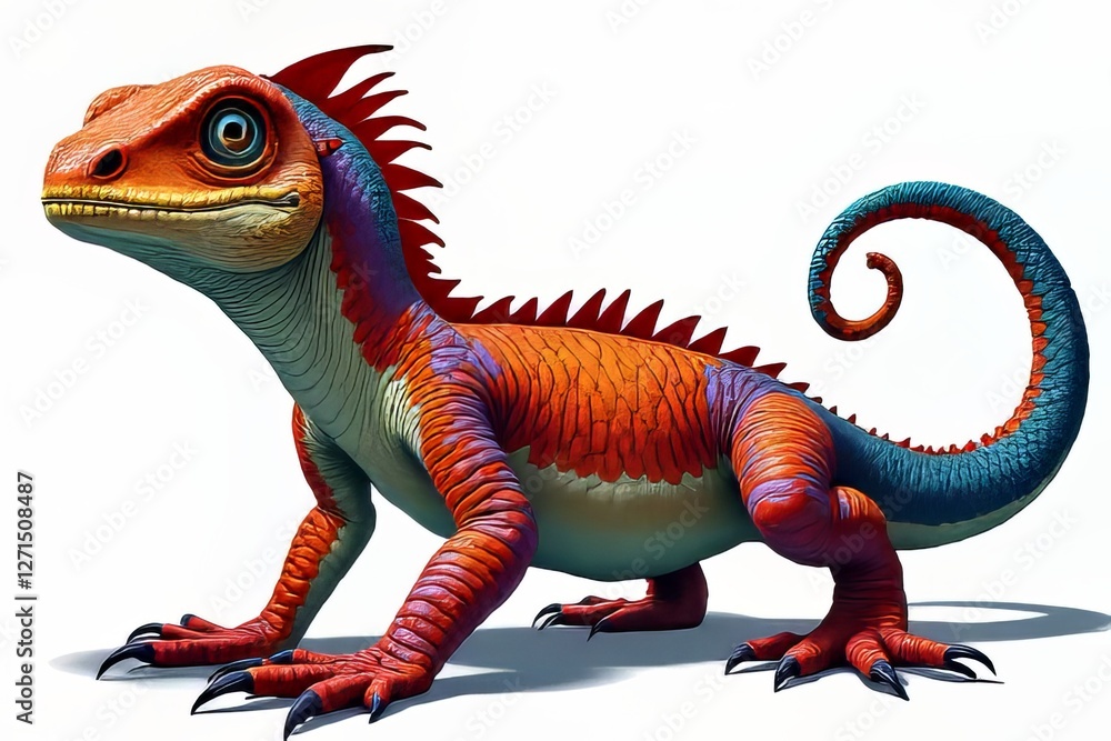 Fototapeta premium Colorful Fantasy Lizard with Spikes and Spiral Tail
