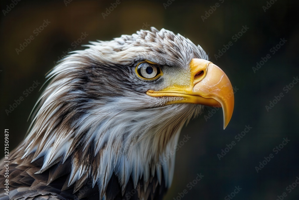A striking close-up of a majestic eagle, showcasing its sharp beak and intense gaze, highlighting the beauty and power of this magnificent bird of prey. A striking close-up of a majestic eagle, showcasing its sharp beak and intense gaze, highlighting the beauty and power of this magnificent bird of prey.