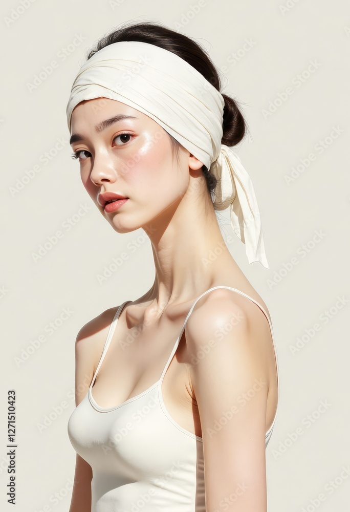 Elegant Asian woman with headband and glowing skin Elegant Asian woman with headband and glowing skin