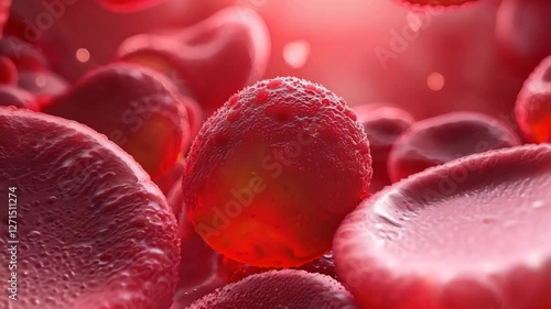 Close-up View of Red Blood Cells in a Vivid Red Background