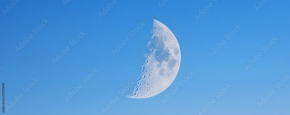 A crescent moon shines brightly in a clear blue sky A crescent moon shines brightly in a clear blue sky