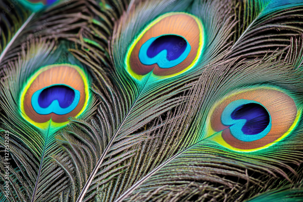 Obraz premium Vibrant Peacock Feathers with Iridescent Colors and Intricate Patterns
