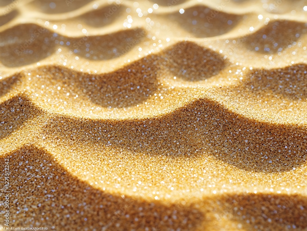 Close-Up of Sparkling Golden Sand with Textured Ripples in Sunlight Close-Up of Sparkling Golden Sand with Textured Ripples in Sunlight
