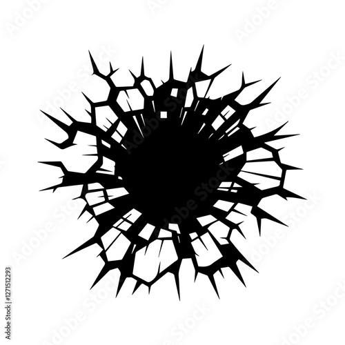  Crack and black hole in the wall or on the ground vector flat design