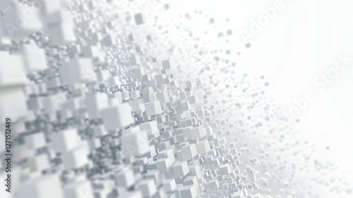Abstract representation of floating white cubes creating a dynamic 3D effect in a light space