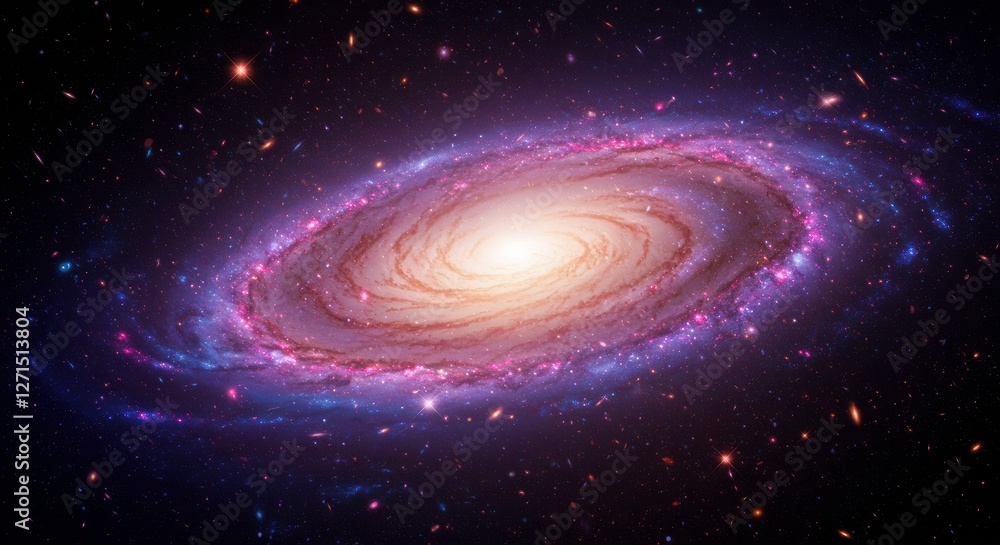 Obraz premium Galactic Vista: A stunning image of a spiral galaxy showcases a swirling expanse of stars, gas, and dust, in an awe-inspiring display of cosmic beauty.