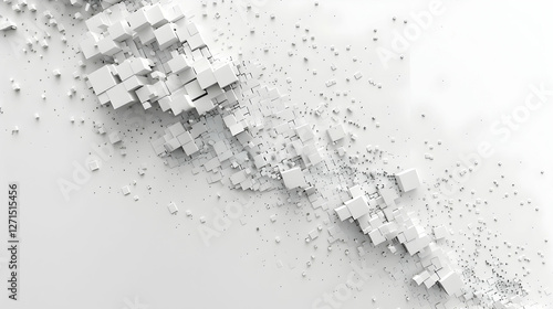 Abstract white cubes creating a dynamic motion effect on a minimalist background