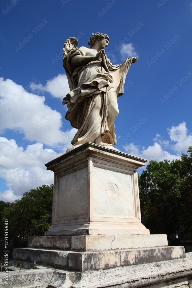 Fototapeta premium Angel with Sudarium in Rome, Italy. Monuments of Rome, Italian capital city.