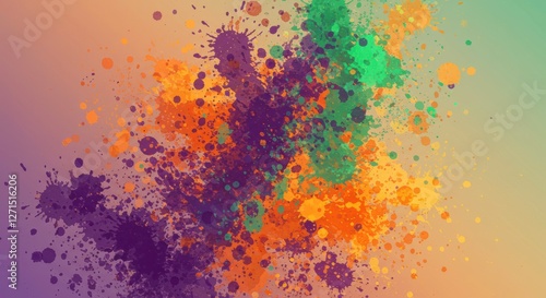 Abstract Splatter of Vibrant Colors: An explosion of vivid hues bursts across the canvas, blending seamlessly to create a dynamic and visually captivating artwork.