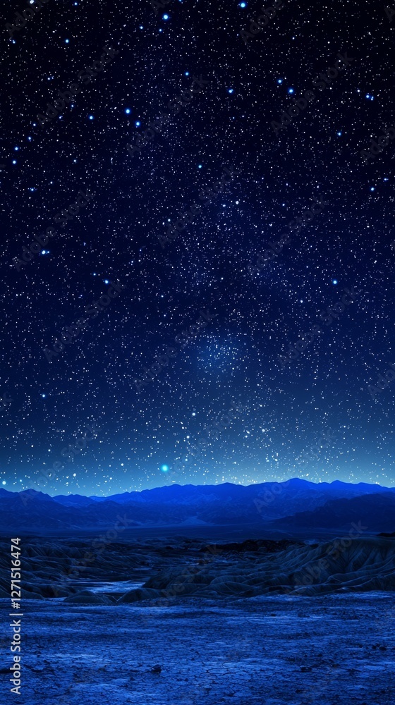 Fototapeta premium Starry Night Sky Over Mountain Landscape with Bright Stars and Depth