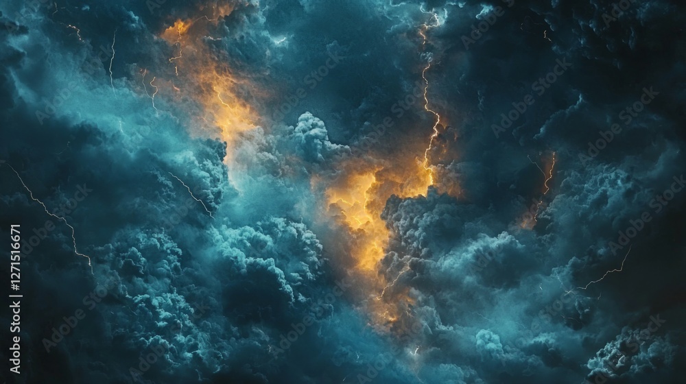 Fototapeta premium Dramatic Storm Clouds with Lightning and Glowing Sky Effects