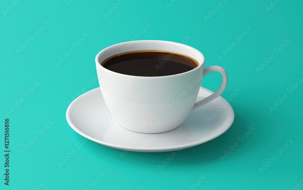 Coffee cup on white table, isolated with vibrant teal background, perfect for relaxation and enjoyment. Coffee cup on white table, isolated with vibrant teal background, perfect for relaxation and enjoyment.