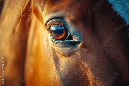 Chestnut horse showing its beautiful brown eye closeup