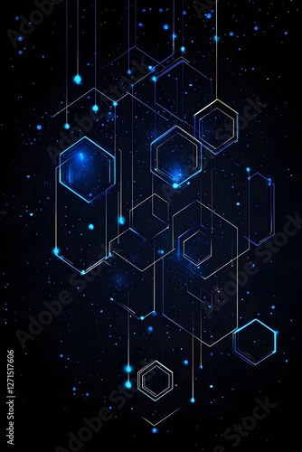 Abstract background with glowing lights hexagon.