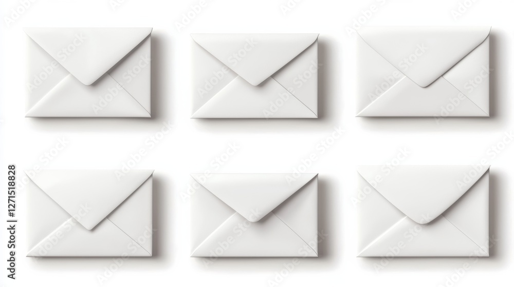 white envelopes arranged on a white background, perfect for mail design, communication, or digital graphics. white envelopes arranged on a white background, perfect for mail design, communication, or digital graphics.