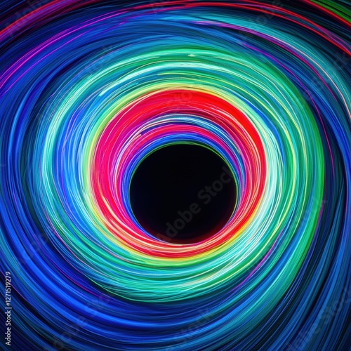 Vibrant swirl of colorful light around a dark core
