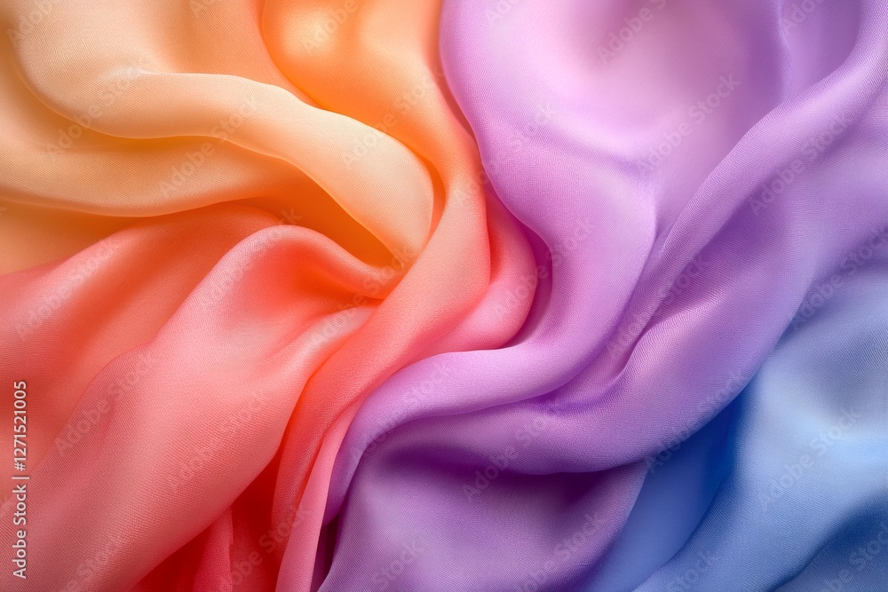 Multicolored silk fabric flowing smoothly creating gradient effect Multicolored silk fabric flowing smoothly creating gradient effect