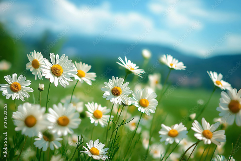 Obraz premium Daisies blooming in a green meadow