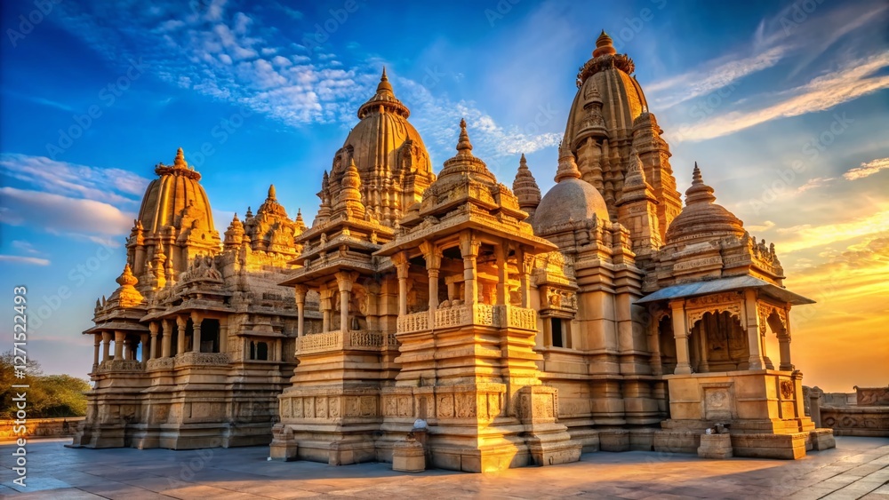 Fototapeta premium Acharya Jnansagar Temple, India - 2013: Ancient Architectural Marvel in Rajasthan