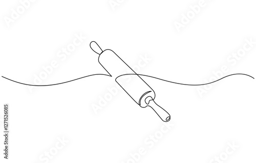 Rolling pin kitchen utensils one line continuous drawing illustration, Kitchen tools continuous one line illustration. Vector minimalist linear illustration.