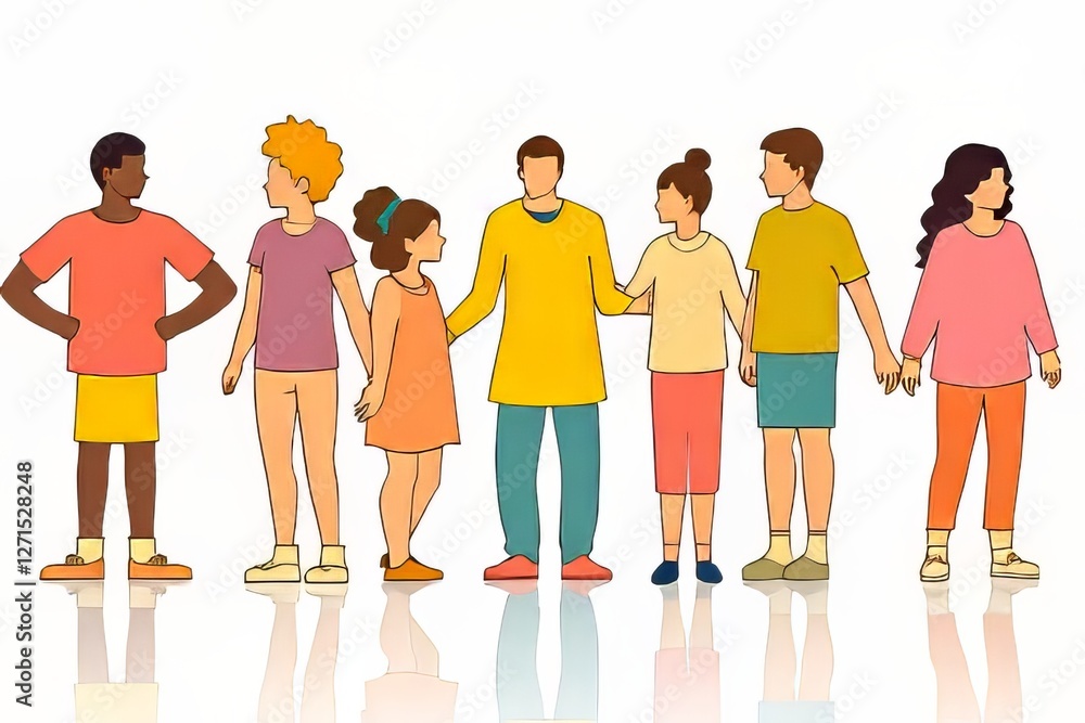 Fototapeta premium Diverse Children Holding Hands, Unity and Friendship Illustration