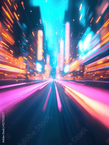 Speed Motion Light Trails in a Futuristic Cyberpunk City