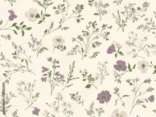 This is a floral wallpaper with intricate designs, featuring purple flowers on a textured surface. It's ideal for interior decoration and follows current design trends.