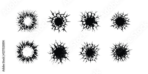 set of bundle crack and black hole in the wall or on the ground vector flat design.