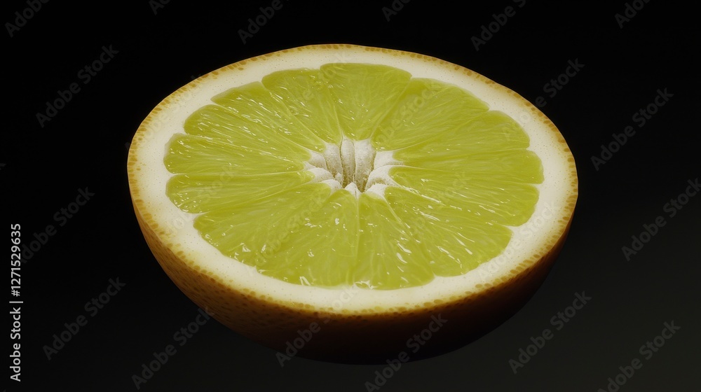 Fresh Lemon Slice with Juicy and Vibrant Green Interior against a Dark Background Fresh Lemon Slice with Juicy and Vibrant Green Interior against a Dark Background