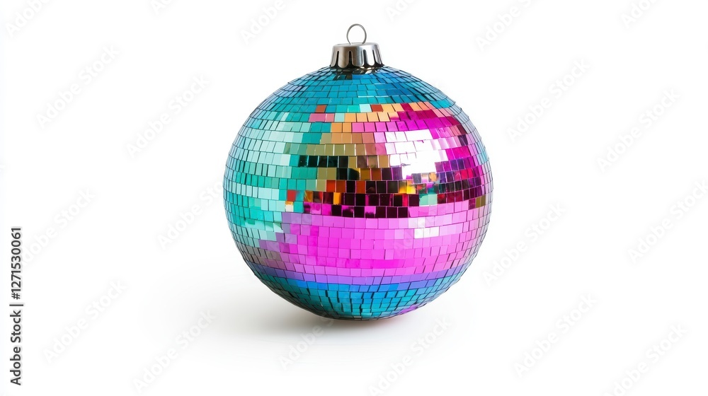 Fototapeta premium Colorful disco ball Christmas ornament on white background