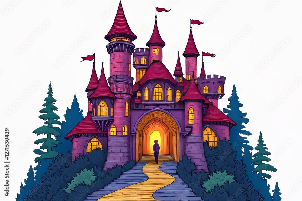 Enchanting Castle Illustration with Winding Path Enchanting Castle Illustration with Winding Path
