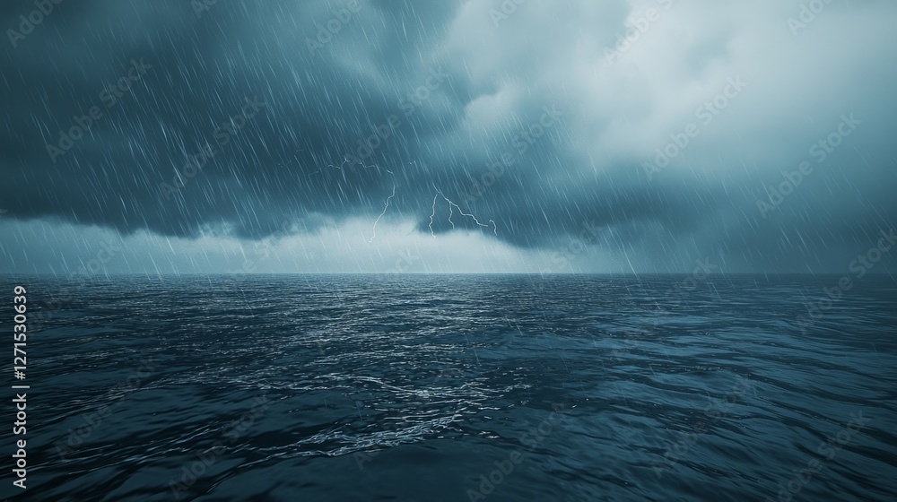 Fototapeta premium Dramatic Stormy Sea with Dark Clouds and Heavy Rainfall