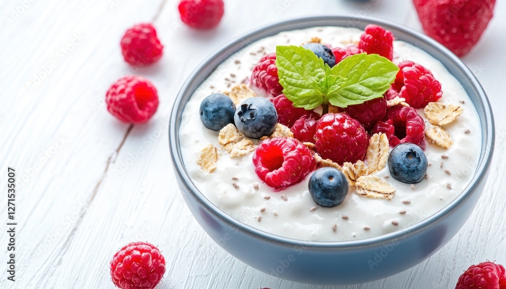 Discover vibrant and delicious healthy eating with this captivating close-up of a bowl of cereal with berries, ideal for background or wallpaper photography Perfect for adding a fresh, wholesome Discover vibrant and delicious healthy eating with this captivating close-up of a bowl of cereal with berries, ideal for background or wallpaper photography Perfect for adding a fresh, wholesome