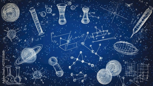 Educational Science Doodle Collection with Hand Drawn Physics Chemistry and Biology Elements Perfect for Academic and Learning Materials