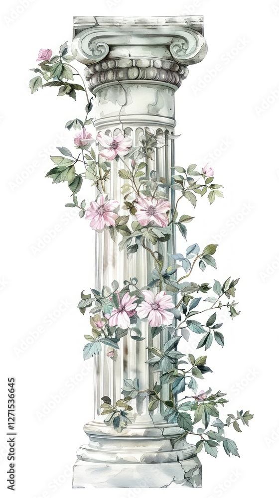 Elegant floral-adorned classical column Elegant floral-adorned classical column