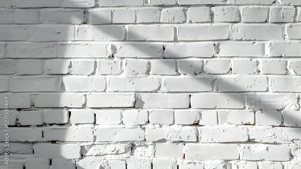Fototapeta premium White brick wall with subtle texture and shadow play, ideal for backgrounds and designs