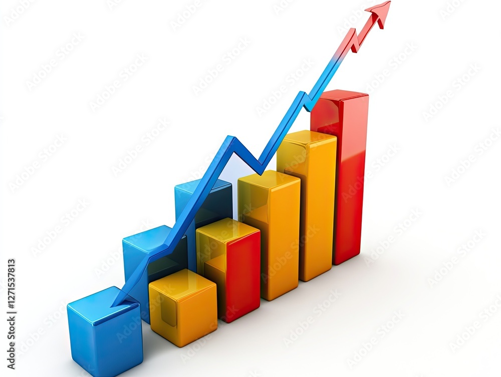 Colorful Bar Graph with Ascending Arrow Illustrating Growth and Success Colorful Bar Graph with Ascending Arrow Illustrating Growth and Success