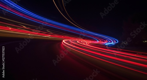 Abstract Light Trails: Captivating long exposure shot showing dynamic light trails, with vibrant streaks of red, blue, and yellow weaving across the dark night sky.