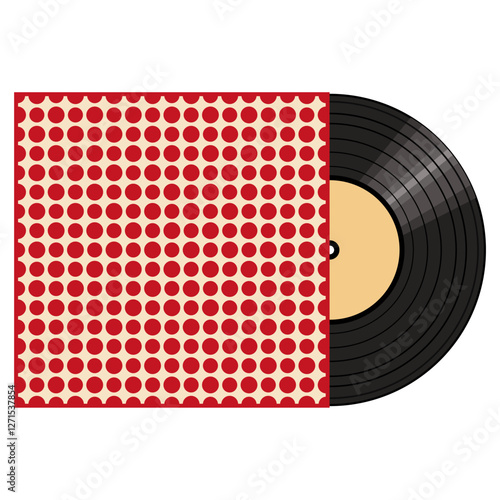 Vinyl disk in carton pack isolated on white retro style illustration vector art decor design 70s, 80s, 90s 