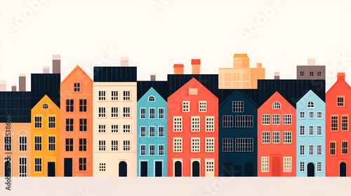 Charming colorful homes urban street illustration vibrant city front view artistry photo