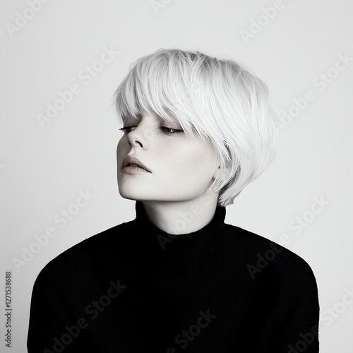 Wallpaper Mural Women with blonde pixie cut, in her mid-30s with thin short hair styled as a French girl, salon background. Split into multiple different images, shot from different angles Torontodigital.ca