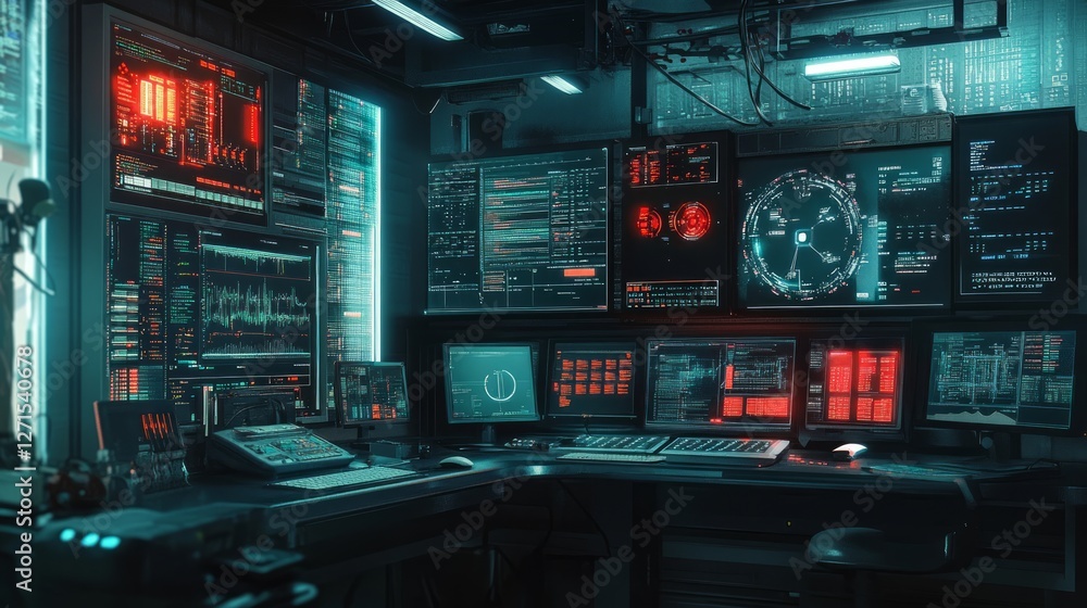 Futuristic Cyber Security Command Center: Advanced Technology and Data Visualization Futuristic Cyber Security Command Center: Advanced Technology and Data Visualization