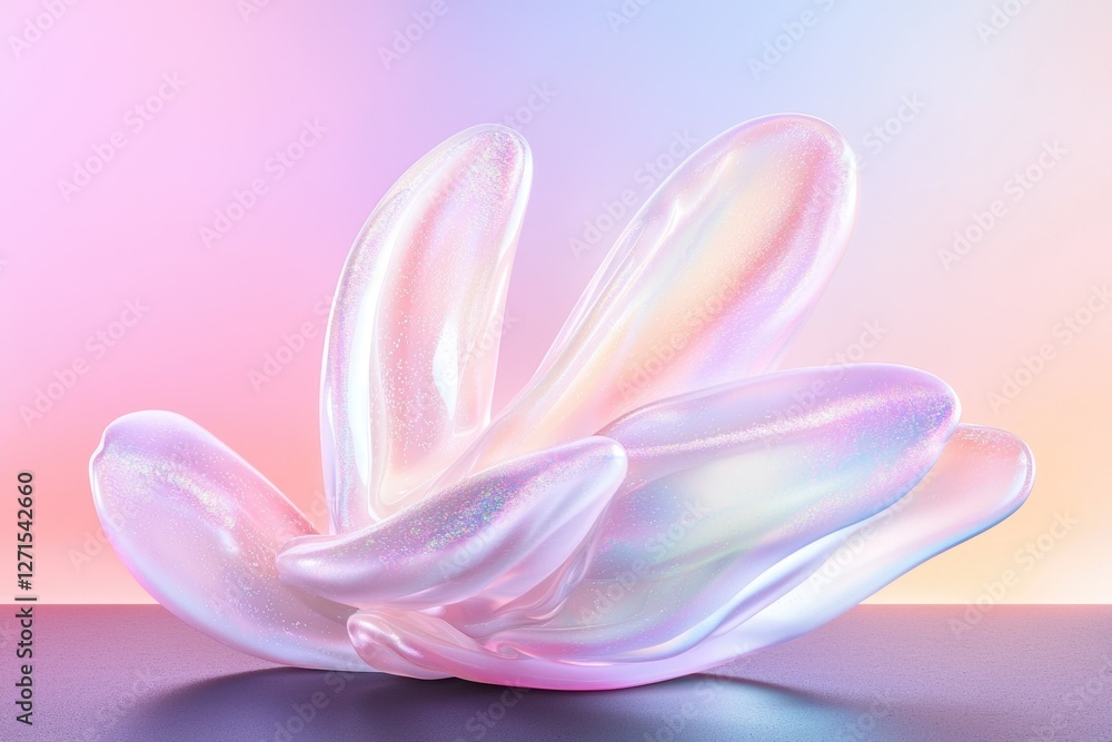 Fototapeta premium Iridescent abstract sculpture with pearl-like texture against pastel gradient background