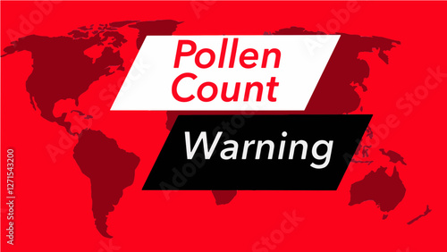 Pollen count warning banner. A television weather banner, known as an “over the shoulder”  is seen with a map of the world showing the United States. Colors are red, black and white & this is a vector