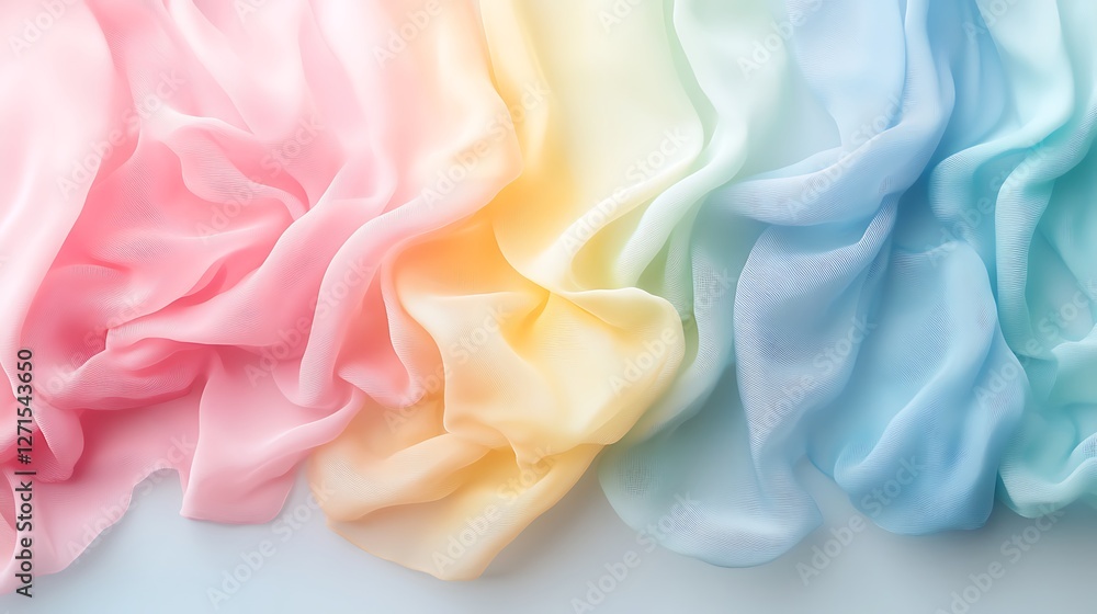 Obraz premium Soft Pastel Gradient Fabric with Light Blue Pink and Yellow Tones