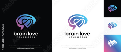 Smart brain love logo design. Brain Love logo template. Brain logo symbol icon